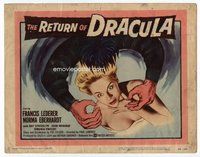 b113 RETURN OF DRACULA title movie lobby card '58 sexy vampire's victim!