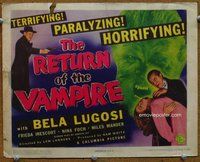 b114 RETURN OF THE VAMPIRE title movie lobby card '44 Bela Lugosi, werewolf!