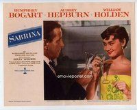b792 SABRINA movie lobby card #4 '54 Audrey Hepburn & Bogart toasting