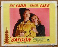 b798 SAIGON movie lobby card #4 '48 Ladd & Veronica Lake close up!