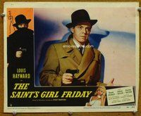 b800 SAINT'S GIRL FRIDAY movie lobby card #2 '54 Louis Hayward w/gun!