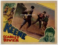 b808 SCARLET RIVER movie lobby card '33 Tom Keene punches bad guys!