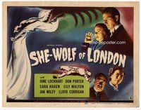 b120 SHE-WOLF OF LONDON title movie lobby card '46 cool Universal artwork!