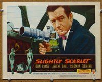 b833 SLIGHTLY SCARLET movie lobby card #4 '56 John Payne w/camera!