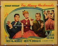 b897 TOO MANY HUSBANDS movie lobby card '40 Jean Arthur, MacMurray