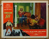 b911 TWO-GUN LADY movie lobby card #7 '55 Peggie Castle with rifle!