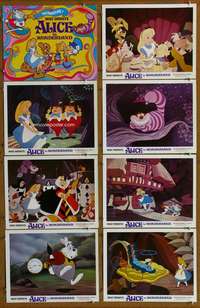 c067 ALICE IN WONDERLAND 8 movie lobby cards R74 Walt Disney classic!