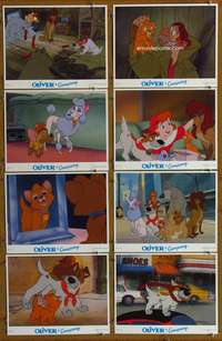 c604 OLIVER & COMPANY 8 movie lobby cards '88 Walt Disney cats & dogs!
