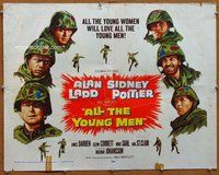 d388 ALL THE YOUNG MEN half-sheet movie poster '60 Alan Ladd, Poitier