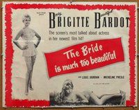 d428 BRIDE IS MUCH TOO BEAUTIFUL half-sheet movie poster '56 sexy Bardot!