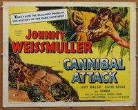 d439 CANNIBAL ATTACK half-sheet movie poster '54 Johnny Weissmuller