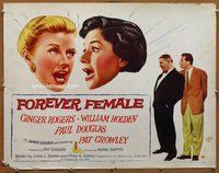 d505 FOREVER FEMALE half-sheet movie poster '54 Ginger Rogers, Holden