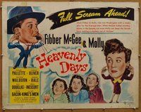 d533 HEAVENLY DAYS style B half-sheet movie poster '44 Fibber McGee & Molly