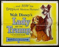 d571 LADY & THE TRAMP half-sheet movie poster '55 Walt Disney classic!