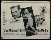d604 MISFITS half-sheet movie poster '61 Clark Gable, Marilyn Monroe, Clift