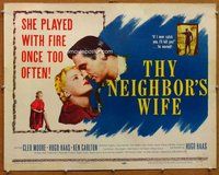 d693 THY NEIGHBOR'S WIFE half-sheet movie poster '53 sexy bad Cleo Moore!
