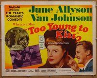 d699 TOO YOUNG TO KISS half-sheet movie poster '51 Allyson, Van Johnson