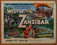d710 WEST OF ZANZIBAR half-sheet movie poster '54 Anthony Steel, Africa!