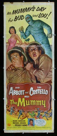 d025 ABBOTT & COSTELLO MEET THE MUMMY insert movie poster '55 spooky!