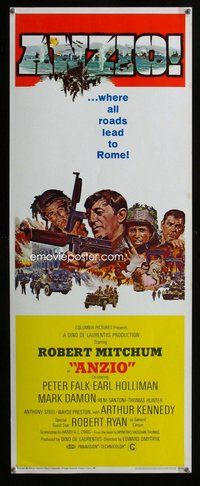 d036 ANZIO insert movie poster '68 Robert Mitchum, Peter Falk, WWII