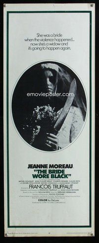 d064 BRIDE WORE BLACK insert movie poster '68 Truffaut, Jeanne Moreau