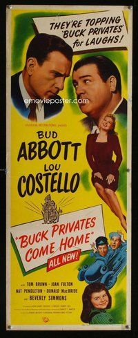 d069 BUCK PRIVATES COME HOME insert movie poster '47 Abbott & Costello