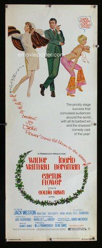 d075 CACTUS FLOWER insert movie poster '69 Walter Matthau, Goldie Hawn