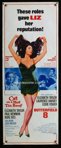 d077 CAT ON A HOT TIN ROOF/BUTTERFIELD 8 insert movie poster '66 Liz