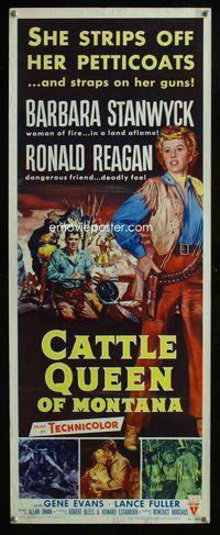 d078 CATTLE QUEEN OF MONTANA insert movie poster '54 Stanwyck, Reagan