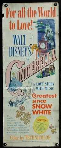 d079 CINDERELLA insert movie poster '50 Walt Disney classic cartoon!