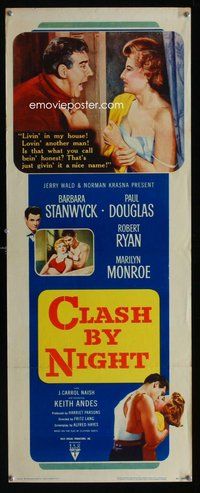 d080 CLASH BY NIGHT insert movie poster '52 early Marilyn Monroe!