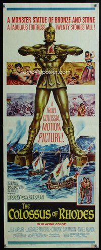 d082 COLOSSUS OF RHODES insert movie poster '61 Leone, monster statue!