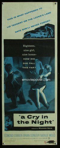 d092 CRY IN THE NIGHT insert movie poster '56 Natalie Wood, O'Brien