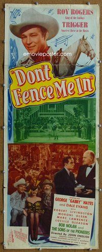 d109 DON'T FENCE ME IN insert movie poster '45 Roy Rogers, Dale Evans