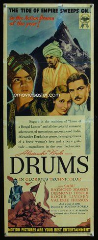d112 DRUMS insert movie poster '38 Sabu, Raymond Massey, Korda