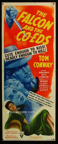 d117 FALCON & THE CO-EDS insert movie poster '43 Tom Conway