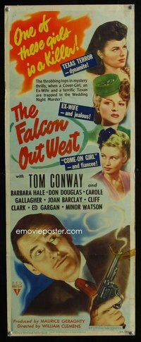 d120 FALCON OUT WEST insert movie poster '44 Tom Conway as The Falcon!