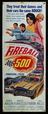 d126 FIREBALL 500 insert movie poster '66 car racing, Frankie Avalon