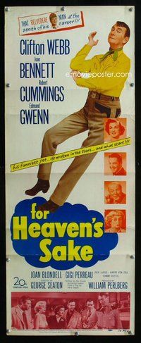 d129 FOR HEAVEN'S SAKE insert movie poster '50 Clifton Webb, Bennett