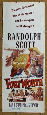 d131 FORT WORTH insert movie poster '51 Randolph Scott in Texas!