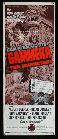d134 GAMMERA THE INVINCIBLE insert movie poster '66 wacky artwork!
