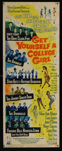 d137 GET YOURSELF A COLLEGE GIRL insert movie poster '64 rock & roll!