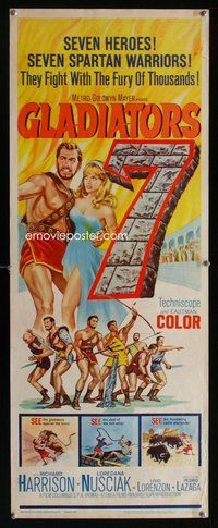 d141 GLADIATORS 7 insert movie poster '63 Harrison, sword & sandal!