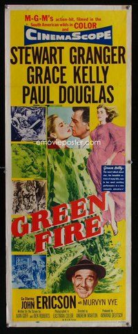 d146 GREEN FIRE insert movie poster '54 Grace Kelly, Stewart Granger