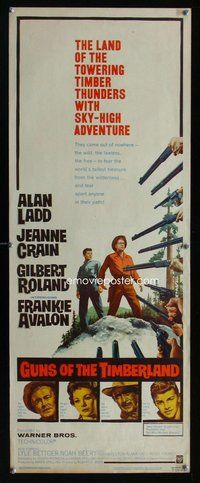 d149 GUNS OF THE TIMBERLAND insert movie poster '60 Ladd, Jeanne Crain