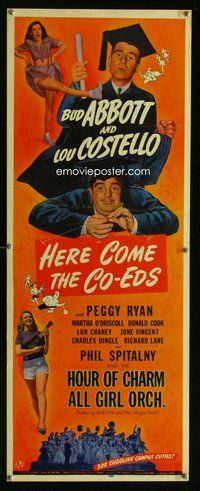 d154 HERE COME THE CO-EDS insert movie poster '45 Abbott & Costello