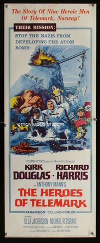 d155 HEROES OF TELEMARK insert movie poster '66 Kirk Douglas, WWII
