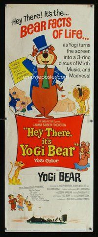 d157 HEY THERE IT'S YOGI BEAR insert movie poster '64 Hanna-Barbera