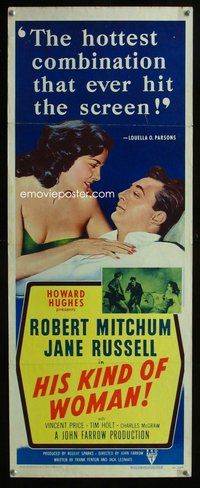 d159 HIS KIND OF WOMAN insert movie poster '51 Mitchum, Jane Russell