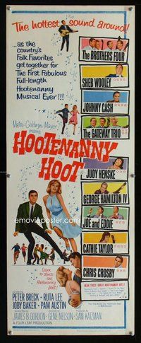 d164 HOOTENANNY HOOT insert movie poster '63 Johnny Cash, country!